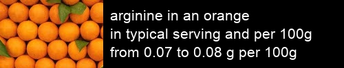 arginine in an orange information and values per serving and 100g